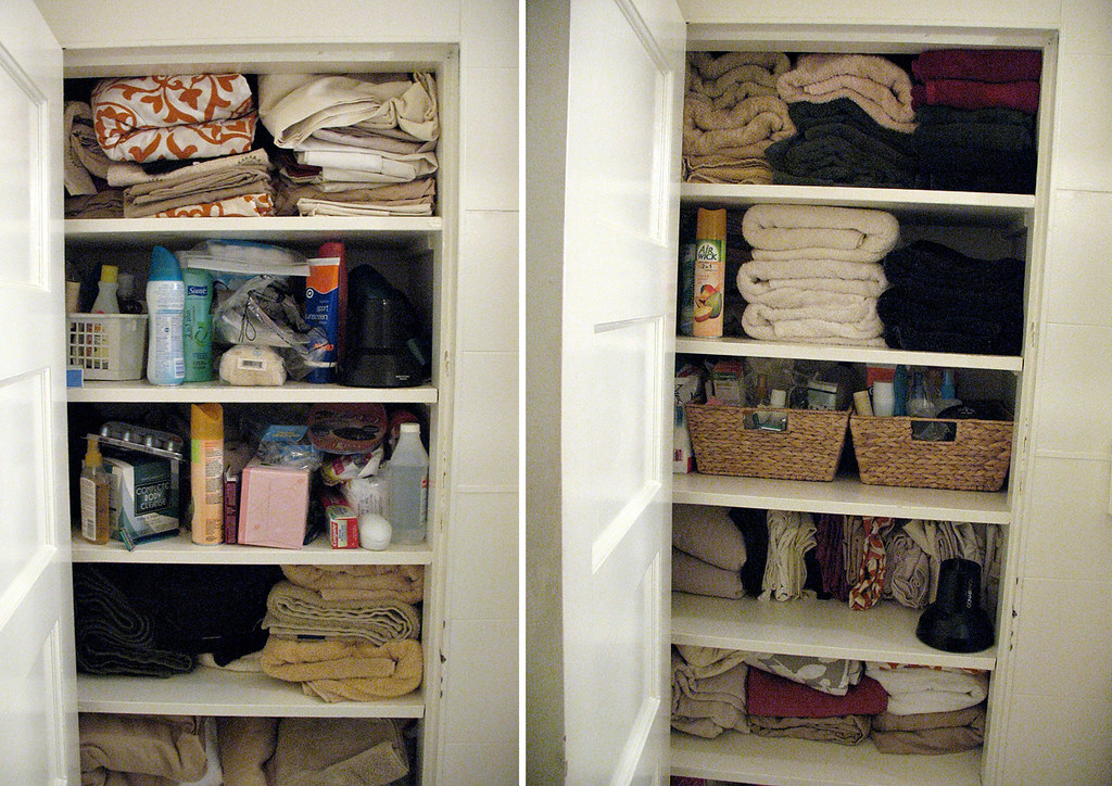 Organized bathroom linen closet