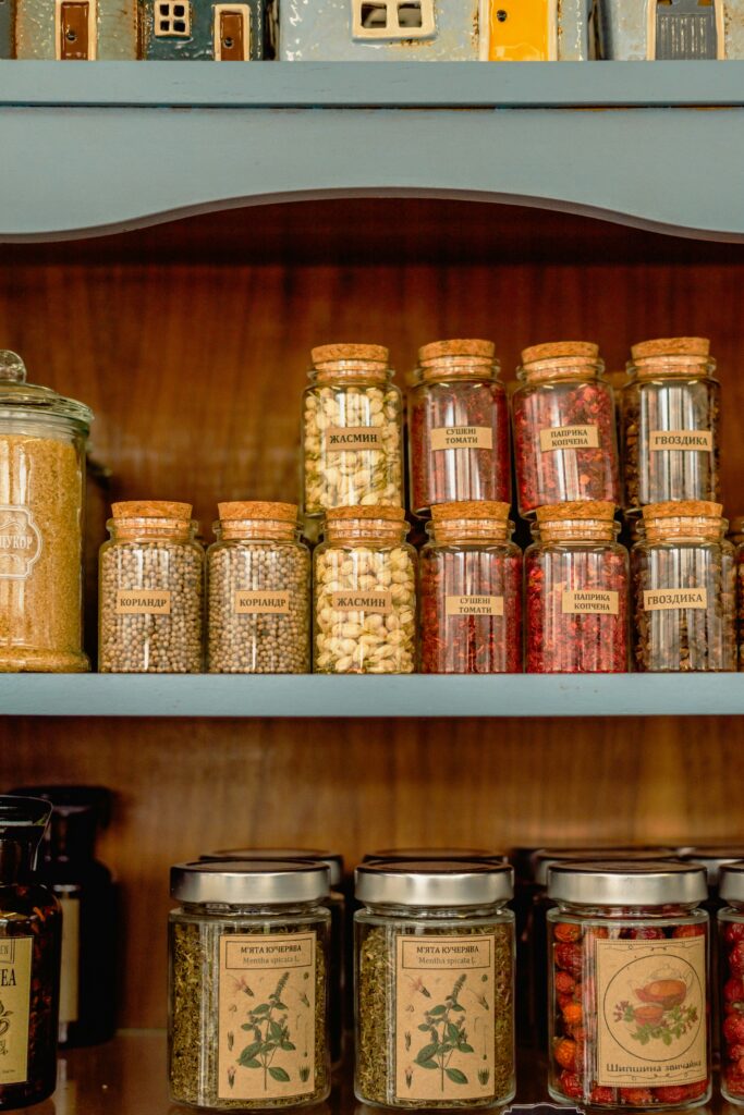 Organized pantry shelves